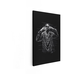 Artaza Canvas Schilderij Rapper - 80x120 cm - Wanddecoratie Line Art - Muurdecoratie Zwart Wit - Decoratie Muziek - Schilderijen Op Canvas