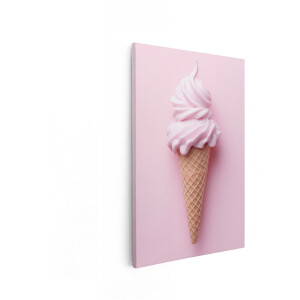 Artaza Canvas Schilderij Softijs - 40x60 cm - Wanddecoratie Roze - Muurdecoratie Zomer - Decoratie Wafel Ijsje - Schilderijen Op Canvas