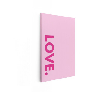 Artaza Canvas Schilderij Minimalistische Tekst 'Love' in Felle Roze Letters op een Zachte Roze Achtergrond - 20x30 cm - Klein - Wanddecoratie Woonkamer - Schilderijen - Muurdecoratie