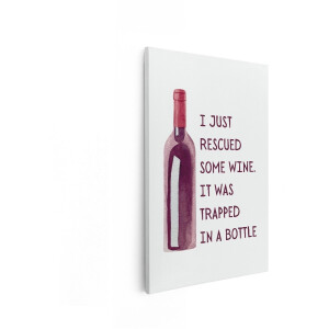 Artaza Canvas Schilderij Grappige Aquarel Illustratie van een Wijnfles met Tekst over Redding - 60x90 cm - Wanddecoratie Woonkamer - Schilderijen - Muurdecoratie