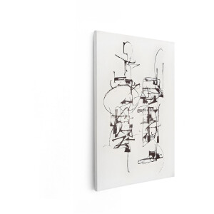 Artaza Canvas Schilderij Abstract - 80x120 cm - Wanddecoratie Modern - Muurdecoratie Zwart Wit - Decoratie Kalligrafie - Schilderijen Op Canvas