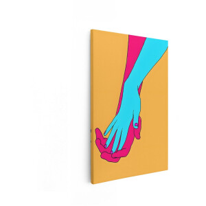Artaza Canvas Schilderij Twee Handen Die Elkaar Vasthouden in een Abstracte - Kleurrijke Stijl - 20x30 cm - Klein - Wanddecoratie Woonkamer - Schilderijen - Muurdecoratie