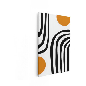Artaza Canvas Schilderij Abstracte Geometrische Vormen met Oranje Cirkels en Zwarte Strepen - 40x60 cm - Wanddecoratie Woonkamer - Schilderijen - Muurdecoratie
