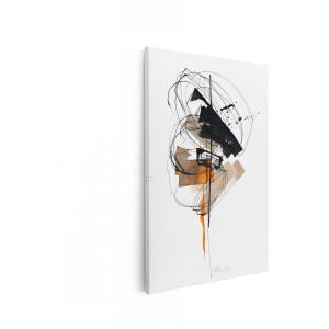 Artaza Canvas Schilderij Abstracte Inkttekening met Dynamische Lijnen en Kleurvlakken in Zwart en Oranje - 60x90 cm - Wanddecoratie Woonkamer - Schilderijen - Muurdecoratie
