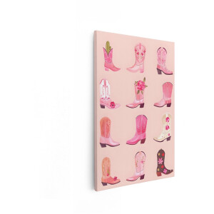 Artaza Canvas Schilderij Cowboylaarzen - 60x90 cm - Wanddecoratie Roze Bloemen - Muurdecoratie Slaapkamer - Decoratie Western Stijl