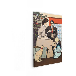 Artaza Canvas Schilderij Kerst - 80x120 cm - Vintage Wanddecoratie Kerstboom - Muurdecoratie Gezin - Retro Schilderijen Kat