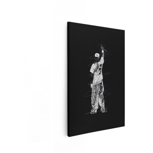 Artaza Canvas Schilderij Artistieke Schets van een Rapper met een Honkbalpet en Pinstripe Shirt - 60x90 cm - Wanddecoratie Woonkamer - Schilderijen - Muurdecoratie