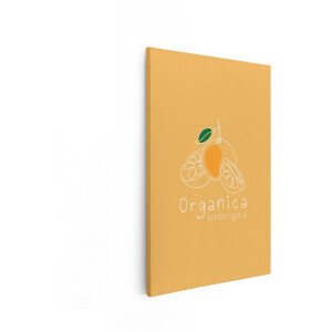 Artaza Canvas Schilderij Minimalistische Illustratie van Sinaasappels met het Woord Organica - 40x60 cm - Wanddecoratie Woonkamer - Schilderijen - Muurdecoratie