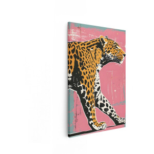Artaza Canvas Schilderij Luipaard - 60x90 cm - Pop Art Wanddecoratie Dieren - Muurdecoratie Roze - Decoratie Woonkamer