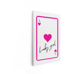 Artaza Canvas Schilderij Lucky Girl - 60x90 cm - Wanddecoratie Meisjeskamer - Muurdecoratie Hart - Decoratie Roze Kaart - Schilderijen Op Canvas