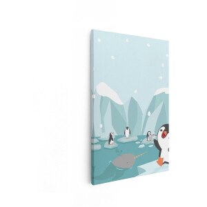 Artaza Canvas Schilderij Pinguïn - 40x60 cm - Wanddecoratie Kinderkamer - Muurdecoratie Babykamer - Decoratie Narwal IJslandschap