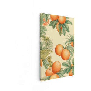Artaza Canvas Schilderij Sinaasappels - 60x90 cm - Vintage Wanddecoratie Fruit - Muurdecoratie Botanisch - Decoratie Bladeren Keuken