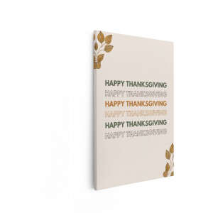 Artaza Canvas Schilderij Vrolijk Thanksgiving met Herfstbladeren en Herhalende Tekst - 20x30 cm - Klein - Wanddecoratie Woonkamer - Schilderijen - Muurdecoratie