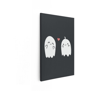 Artaza Canvas Schilderij Twee Schattige Geesten met een Hartje Ertussen - Eenvoudige Illustratie - 20x30 cm - Klein - Wanddecoratie Woonkamer - Schilderijen - Muurdecoratie