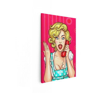 Artaza Canvas Schilderij Verraste Pop-Art Vrouw met Telefoon - Schreeuwend en Gebarend met haar Hand - 40x60 cm - Wanddecoratie Woonkamer - Schilderijen - Muurdecoratie