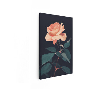 Artaza Canvas Schilderij Een Enkele Zachtoranje Roos met Donkere Bladeren tegen een Nachtelijke Achtergrond - 80x120 cm - Groot - Wanddecoratie Woonkamer - Schilderijen - Muurdecoratie