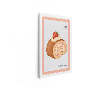 Artaza Canvas Schilderij Schattige Postzegel met een Heerlijke Aardbeienrol met Slagroom en Nummer 05 - 20x30 cm - Klein - Wanddecoratie Woonkamer - Schilderijen - Muurdecoratie