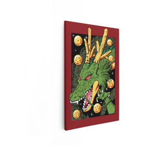 Artaza Canvas Schilderij Groene Draak met Zeven Sterrenballen in de Nachtelijke Hemel - 20x30 cm - Klein - Wanddecoratie Woonkamer - Schilderijen - Muurdecoratie