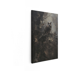 Artaza Canvas Schilderij Een Majestueuze Oehoe Zit op een Boomtak in een Donker - Sfeervol Bos - 20x30 cm - Klein - Wanddecoratie Woonkamer - Schilderijen - Muurdecoratie