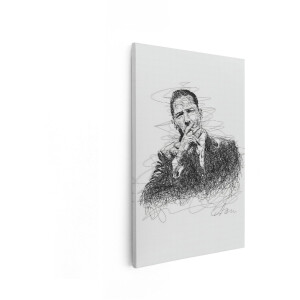 Artaza Canvas Schilderij Gedetailleerde Lijntekening van een Man in Pak met Vinger op Lippen - 20x30 cm - Klein - Wanddecoratie Woonkamer - Schilderijen - Muurdecoratie