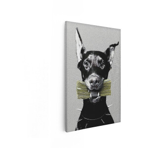 Artaza Canvas Schilderij Doberman Hond - 40x60 cm - Wanddecoratie Dieren - Muurdecoratie Zwart Wit - Decoratie Dollar Schilderij