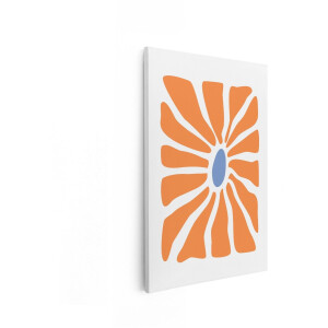 Artaza Canvas Schilderij Abstracte Oranje Bloem met Blauwe Kern - Moderne Minimalistische Kunst - 60x90 cm - Wanddecoratie Woonkamer - Schilderijen - Muurdecoratie