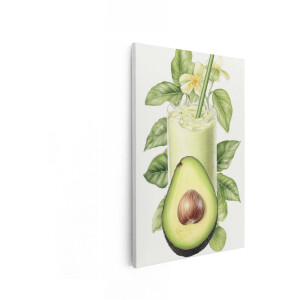 Artaza Canvas Schilderij Gezonde Avocado Smoothie met Verse Bladeren en Bloemen - Perfect voor een Zomerse Dag - 60x90 cm - Wanddecoratie Woonkamer - Schilderijen - Muurdecoratie