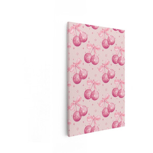 Artaza Canvas Schilderij Disco Kersen - 60x90 cm - Wanddecoratie Meisjeskamer - Muurdecoratie Roze Patroon - Decoratie Strikken