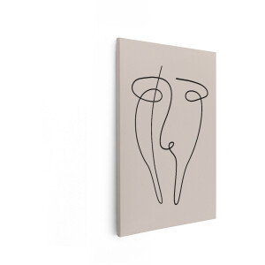 Artaza Canvas Schilderij Abstract Gezicht Getekend met één Lijn op een Neutrale Achtergrond - 80x120 cm - Groot - Wanddecoratie Woonkamer - Schilderijen - Muurdecoratie