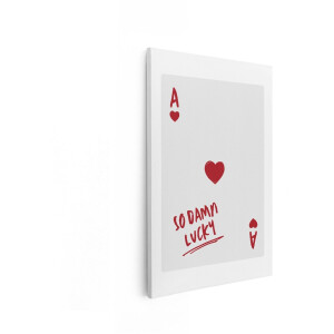 Artaza Canvas Schilderij Hartenaas Speelkaart met Handgeschreven Tekst "So Damn Lucky" - 60x90 cm - Wanddecoratie Woonkamer - Schilderijen - Muurdecoratie