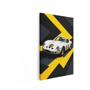 Artaza Canvas Schilderij Iconische Witte Ferrari 250 Gto Raceauto met Nummer 24 op een Dynamische Achtergrond - 40x60 cm - Wanddecoratie Woonkamer - Schilderijen - Muurdecoratie