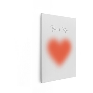 Artaza Canvas Schilderij Romantische Tekst 'You & Me' boven een Vervaagd Rood Hart op een Lichte Achtergrond - 20x30 cm - Klein - Wanddecoratie Woonkamer - Schilderijen - Muurdecoratie