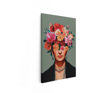 Artaza Canvas Schilderij Vrouw met Bloemenkroon en Opvallende Sieraden - Geïnspireerd door Frida Kahlo - 40x60 cm - Wanddecoratie Woonkamer - Schilderijen - Muurdecoratie