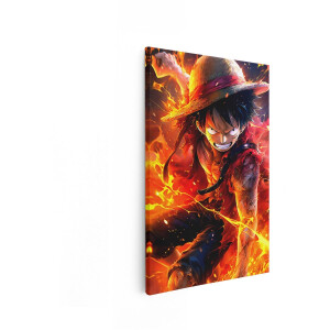 Artaza Canvas Schilderij Luffy - 80x120 cm - One Piece Wanddecoratie Anime - Muurdecoratie Jongenskamer - Decoratie Vuur