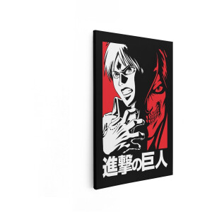 Artaza Canvas Schilderij Anime Poster met Eren Yeager en Titan in Zwart - Rood en Wit - 40x60 cm - Wanddecoratie Woonkamer - Schilderijen - Muurdecoratie