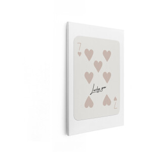 Artaza Canvas Schilderij Speelkaart met Zeven Harten en de Tekst "Lucky You" - 40x60 cm - Wanddecoratie Woonkamer - Schilderijen - Muurdecoratie