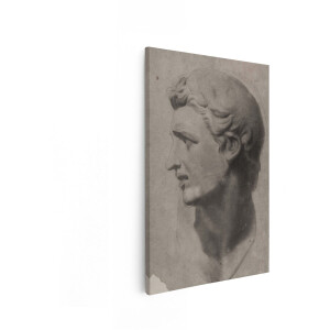 Artaza Canvas Schilderij Klassieke Buste in Profiel Getekend met Houtskool en Krijt - Antieke Sculptuur Studie - 20x30 cm - Klein - Wanddecoratie Woonkamer - Schilderijen - Muurdecoratie