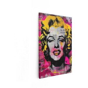 Artaza Canvas Schilderij Pop Art Portret van Marilyn Monroe met Felle Kleuren en Graffiti - 20x30 cm - Klein - Wanddecoratie Woonkamer - Schilderijen - Muurdecoratie