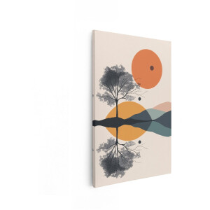Artaza Canvas Schilderij Abstract - 40x60 cm - Wanddecoratie Boho - Muurdecoratie Boom Reflectie - Decoratie Landschap Zon