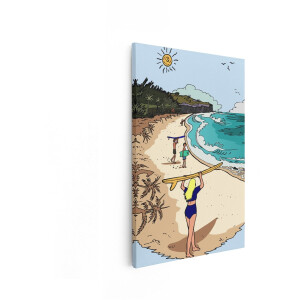 Artaza Canvas Schilderij Strand - 40x60 cm - Wanddecoratie Surfer - Muurdecoratie Zee - Decoratie Oceaan Palmbomen