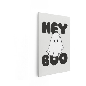 Artaza Canvas Schilderij Schattige Geest met Tekst 'Hey Boo' voor Halloween-Decoratie - 20x30 cm - Klein - Wanddecoratie Woonkamer - Schilderijen - Muurdecoratie