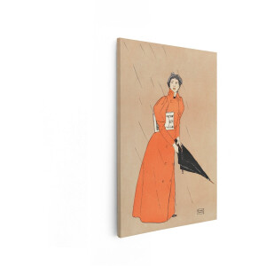 Artaza Canvas Schilderij Vrouw - 80x120 cm - Wanddecoratie Vintage - Muurdecoratie Edward Penfield - Decoratie Oranje Jas - Schilderijen Op Canvas