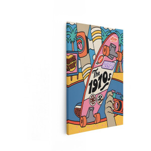 Artaza Canvas Schilderij Retro Skateboardkunst Uit de Jaren 70 met Levendige Kleuren en Strandvibes - 40x60 cm - Wanddecoratie Woonkamer - Schilderijen - Muurdecoratie