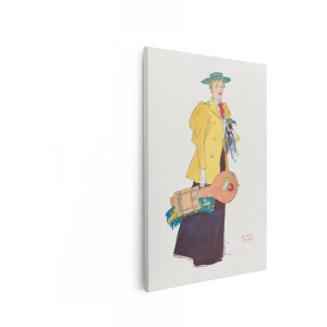 Artaza Canvas Schilderij Vintage Vrouw - 20x30 cm - Wanddecoratie Hond - Muurdecoratie Klassiek Portret - Decoratie Edward Penfield - Geel
