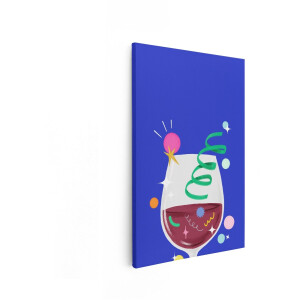 Artaza Canvas Schilderij Vrolijk Glas Rode Wijn met Feestelijke Decoraties en Confetti - 40x60 cm - Wanddecoratie Woonkamer - Schilderijen - Muurdecoratie