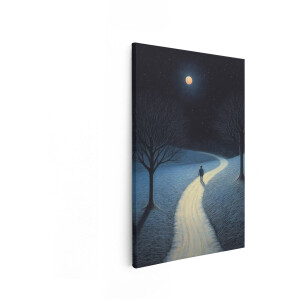 Artaza Canvas Schilderij Nachtelijk Landschap - 80x120 cm - Wanddecoratie Maanlicht - Muurdecoratie Kind Op Pad - Decoratie Slaapkamer