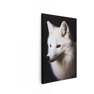 Artaza Canvas Schilderij Portret van een Witte Poolvos met Amberkleurige Ogen tegen een Zwarte Achtergrond - 20x30 cm - Klein - Wanddecoratie Woonkamer - Schilderijen - Muurdecoratie