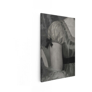 Artaza Canvas Schilderij Vrouw - 80x120 cm - Wanddecoratie Vintage Pofmouw - Muurdecoratie Zwart Wit - Decoratie Klassieke Jurk Met Strik