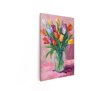 Artaza Canvas Schilderij Tulpen - 80x120 cm - Wanddecoratie Bloemen - Muurdecoratie Boeket - Decoratie Stilleven Woonkamer - Kleurrijk