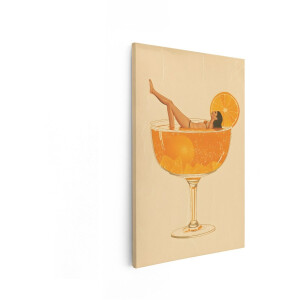 Artaza Canvas Schilderij Vrouw In Cocktailglas - 40x60 cm - Wanddecoratie Vintage - Muurdecoratie Sinaasappel - Decoratie Retro Woonkamer